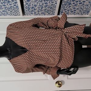 OLM Women's Blouse XL  Blk/Red/Orange pattern